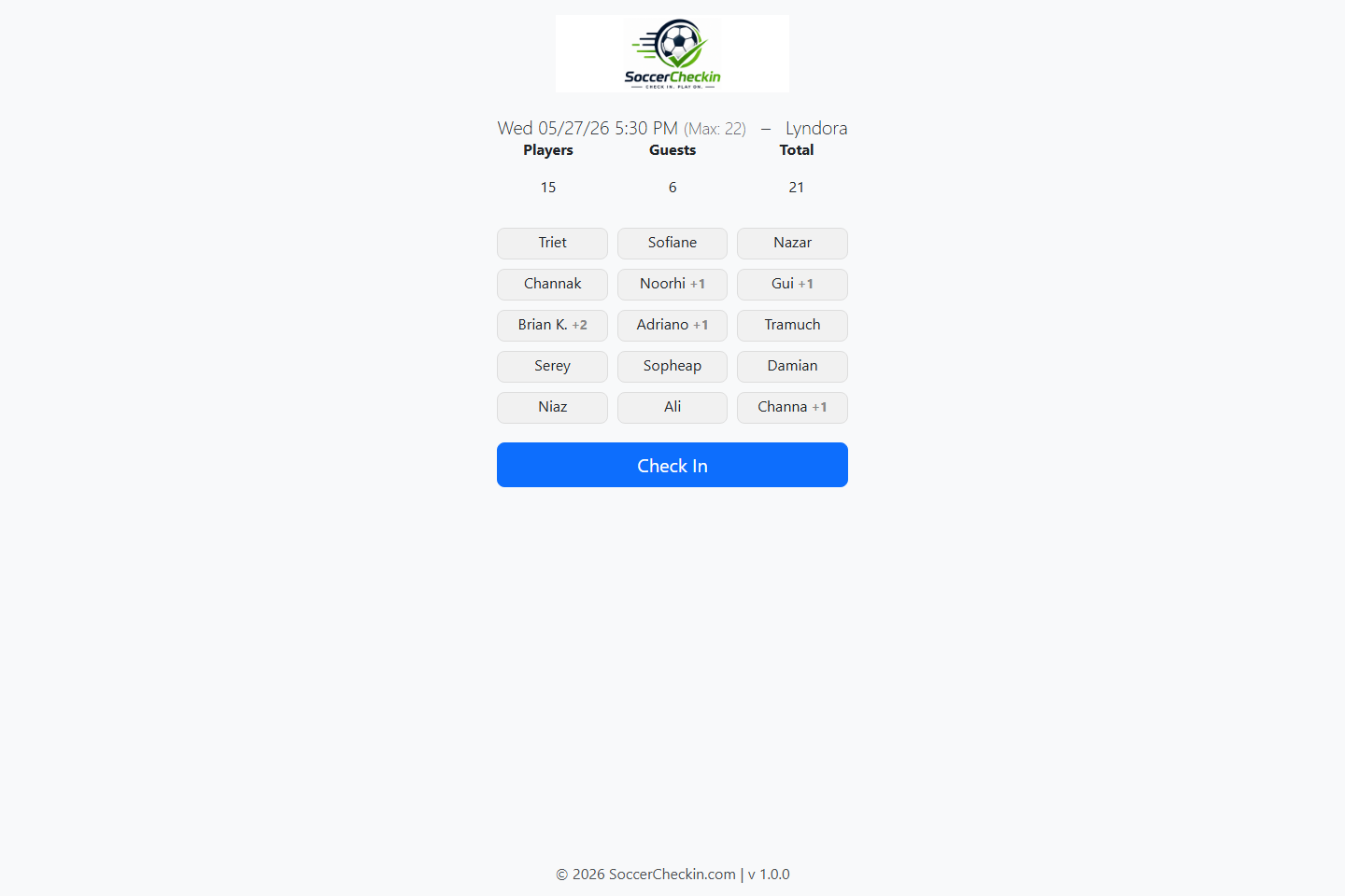 Soccer Group Game Checkin screenshot